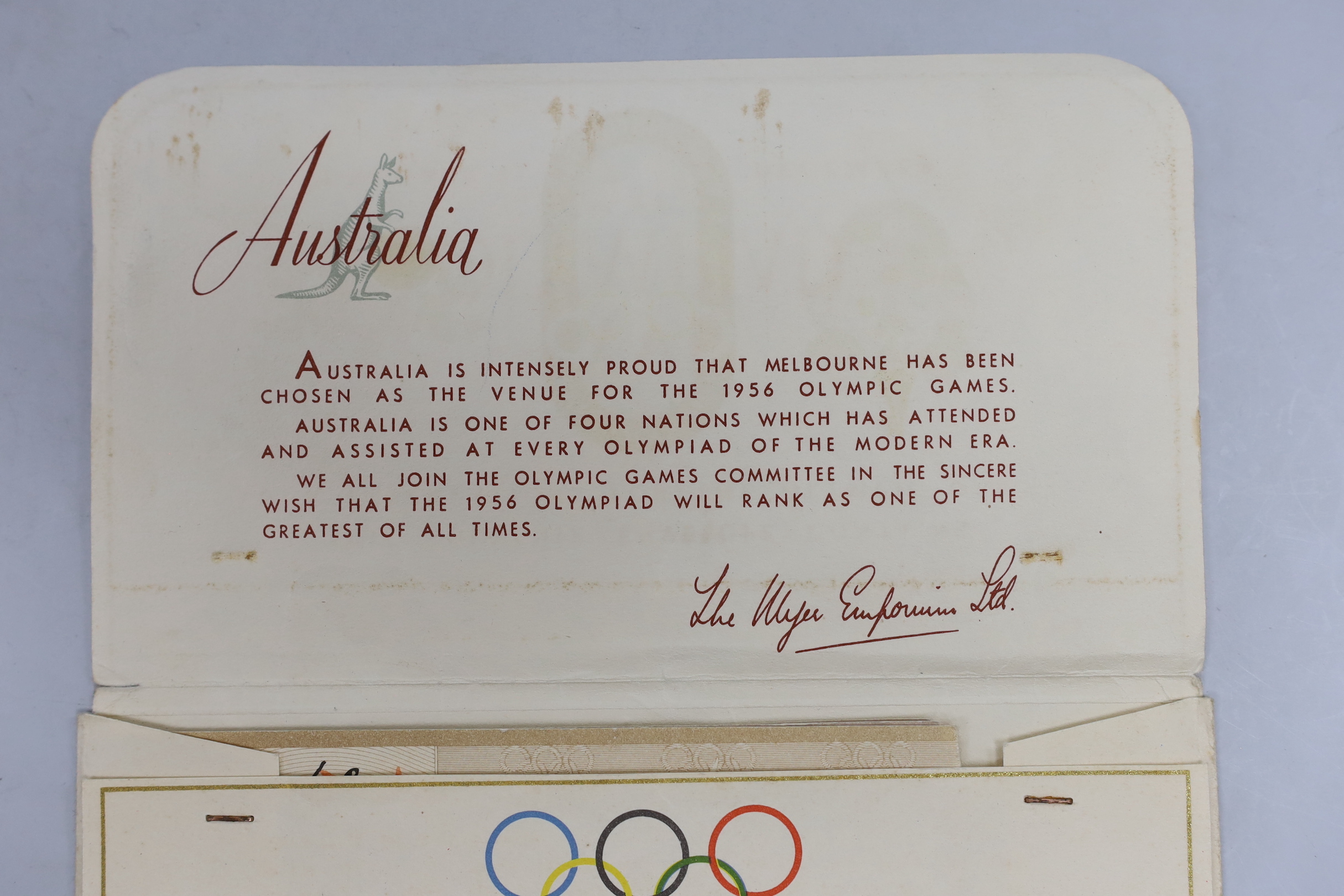 Melbourne Olympics 1956 ticket stubs and souvenir envelope